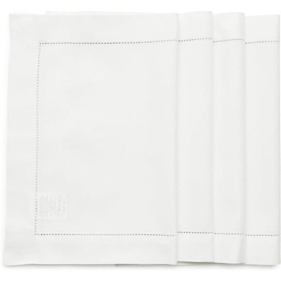 White Placemats Set of 4 – Cotton Linen Hemstitch Fall, Thanksgiving, Christmas - Picture 5 of 5
